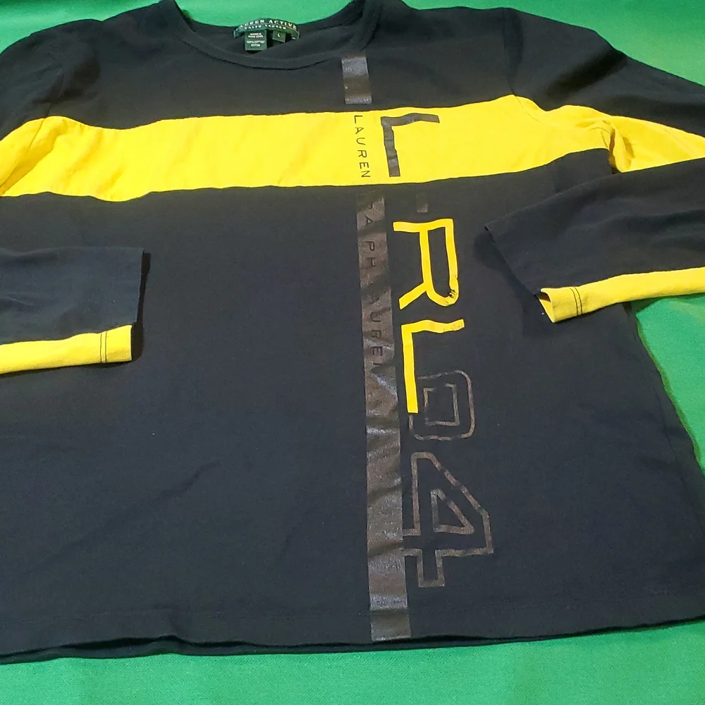 Women's vintage Ralph Lauren black yellow size Large logo long sleeve shirt - Picture 3 of 10